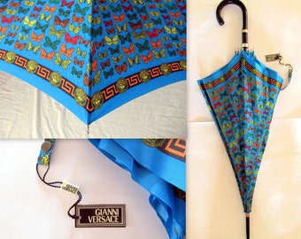 Gianni Versace Butterfly Print Medusa Head Rare Umbrella. Vintage 1990s. Bought in 1996. Original Tags. Never Used. Perfect Condition.