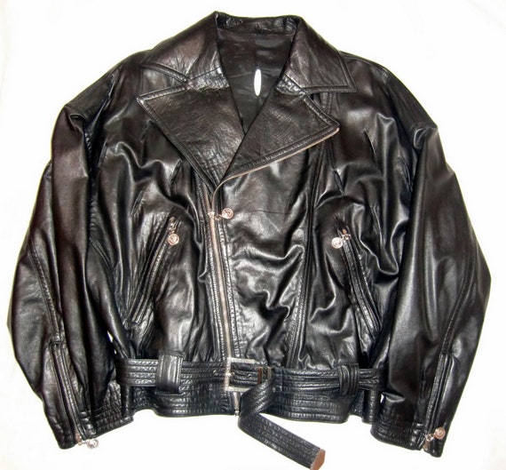 Onhandig complexiteit Ramen wassen Gianni Versace Men's Istante Biker Black Leather - Etsy