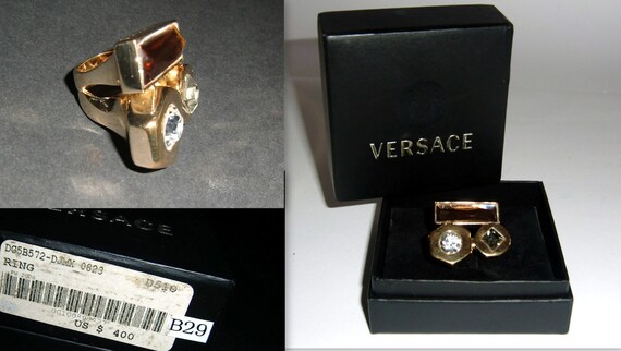 Versace Gold Plated Large Stone Cocktail Ring Vintage 08 Etsy