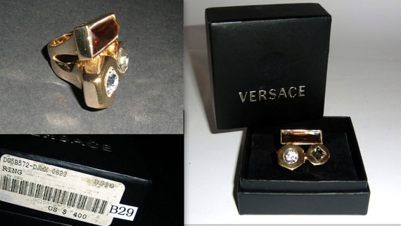 Versace Gold Plated Large Stone Cocktail Ring Vintage 08 Etsy Versace Gold Plated Large Stone Cocktail Ring Vintage 08 Etsy