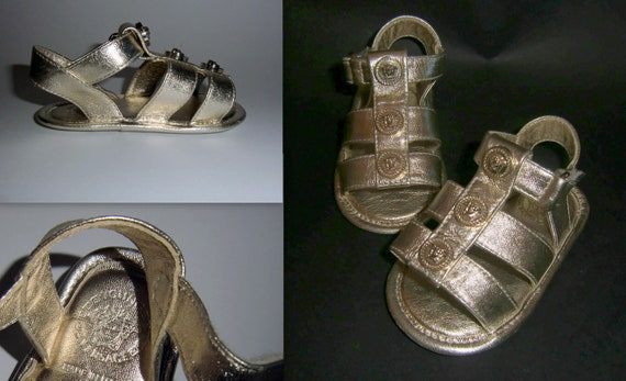 Buy Versace Baby Gold Metallic Leather Gold Medusa Head Sandals