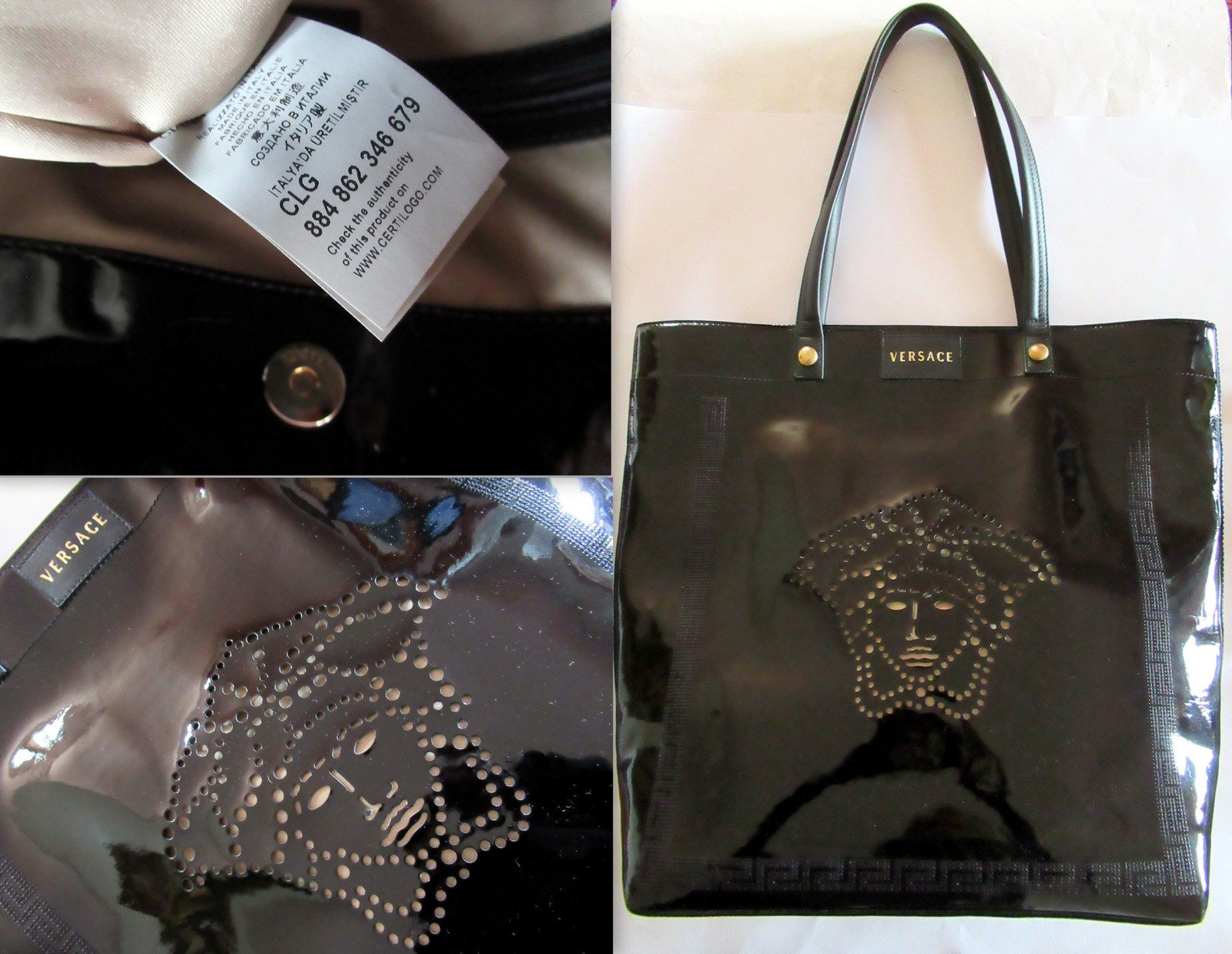 Versace Jeans Collection, Bags, Versace Jeans Couture Tote Bag Purse  Black Leather Goldstudded Purse