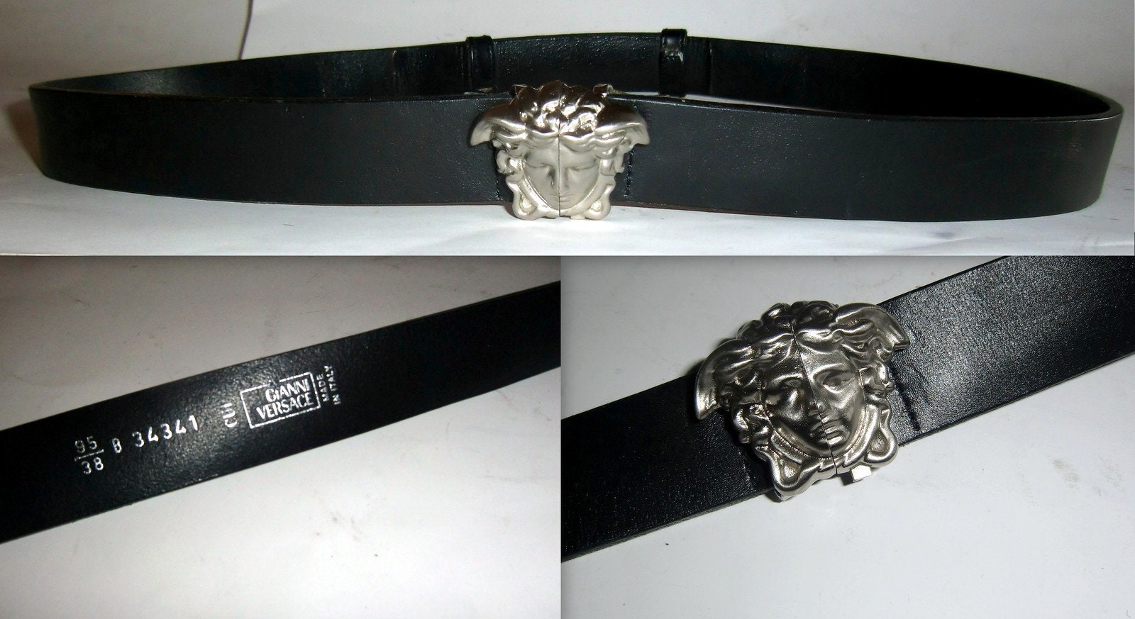 Gianni Versace Men's Vintage Silver Medusa Head Belt. Rare Vintage 1990s.  Buckle Signed Gianni Versace. Fits 39 1/2 inch. Never Worn.