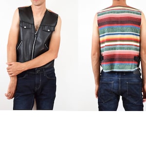 Vintage zwart vest, faux lederen vest, Rock stijl lederen vest man maat medium