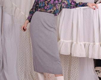 Vintage Gray Elastic Waist Knit Long Skirt Midi Skirt Wool Skirt Minimalist Medium size
