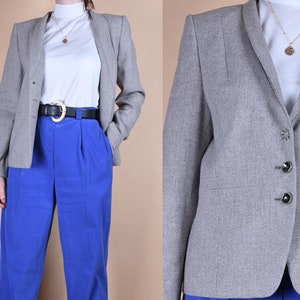 Ladies Vintage Gray Jacket Blazer 90s 80s Vintage blazer 90s clothing womens Frank Walder suit Medium Size M
