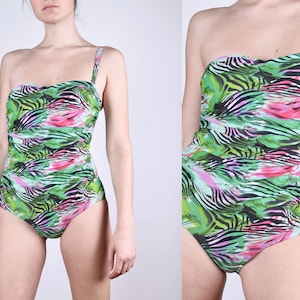 Vintage One Piece Abstract Jungle Print Colorido 00s Traje de baño Tamaño mediano M