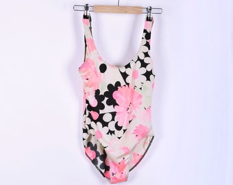 Vintage One Piece Pink Floral Print 90s Swimsuit 1990 Tamaño Mediano M