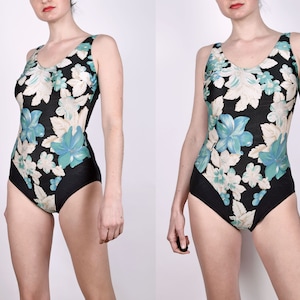Vintage One Piece Flower Print 90s Traje de baño floral 1990 Tamaño mediano M