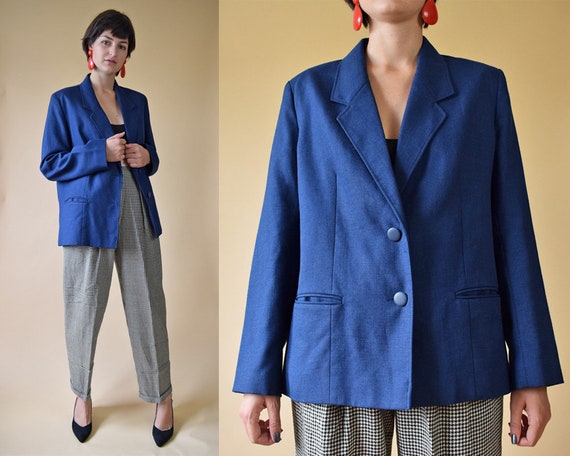 80er Jahre Blazer Blauen Blazer Minimalistische Blazer Etsy