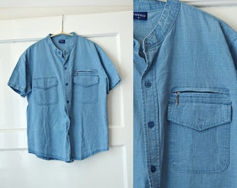 Vintage Size M Jeans Short Sleeved Shirt 90s Shirt Cotton Shirt Summer Men's Shirt