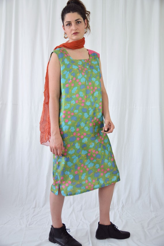 Floral 60s cocktail dress, sleeveless midi dress,… - image 1