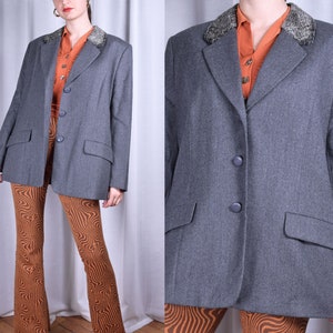 Ladies Vintage Gray Jacket Blazer 90s 80s Vintage blazer, Made in Yugoslavia, Large size, Wool blazer, 90s clothing, womens suit