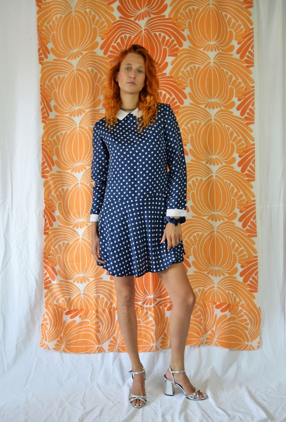 blue polka dot mini dress