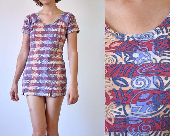 Vintage 90s Mini Dress, Retro Print Dress Made of Cotton, Small Size - Etsy