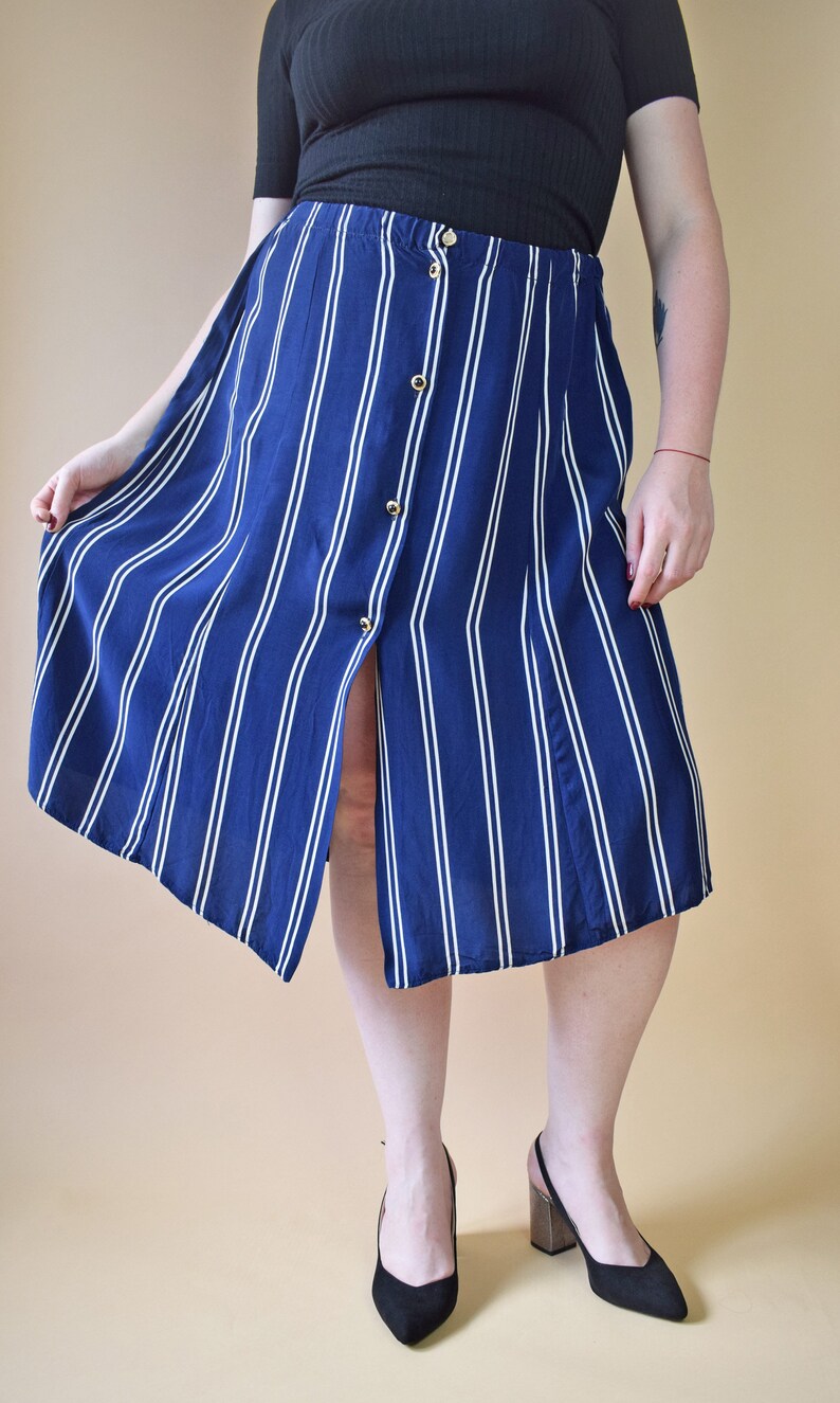 Vintage Plus Size Skirt Elastic Waist Skirt Button up Skirt Etsy