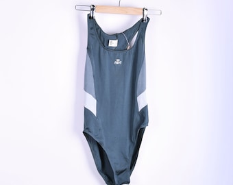Vintage One Piece Gris 90s Traje de baño 1990 Tamaño mediano M