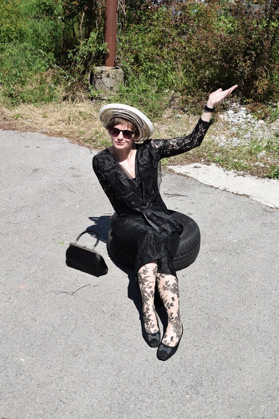 Vintage 80s Black lace dress