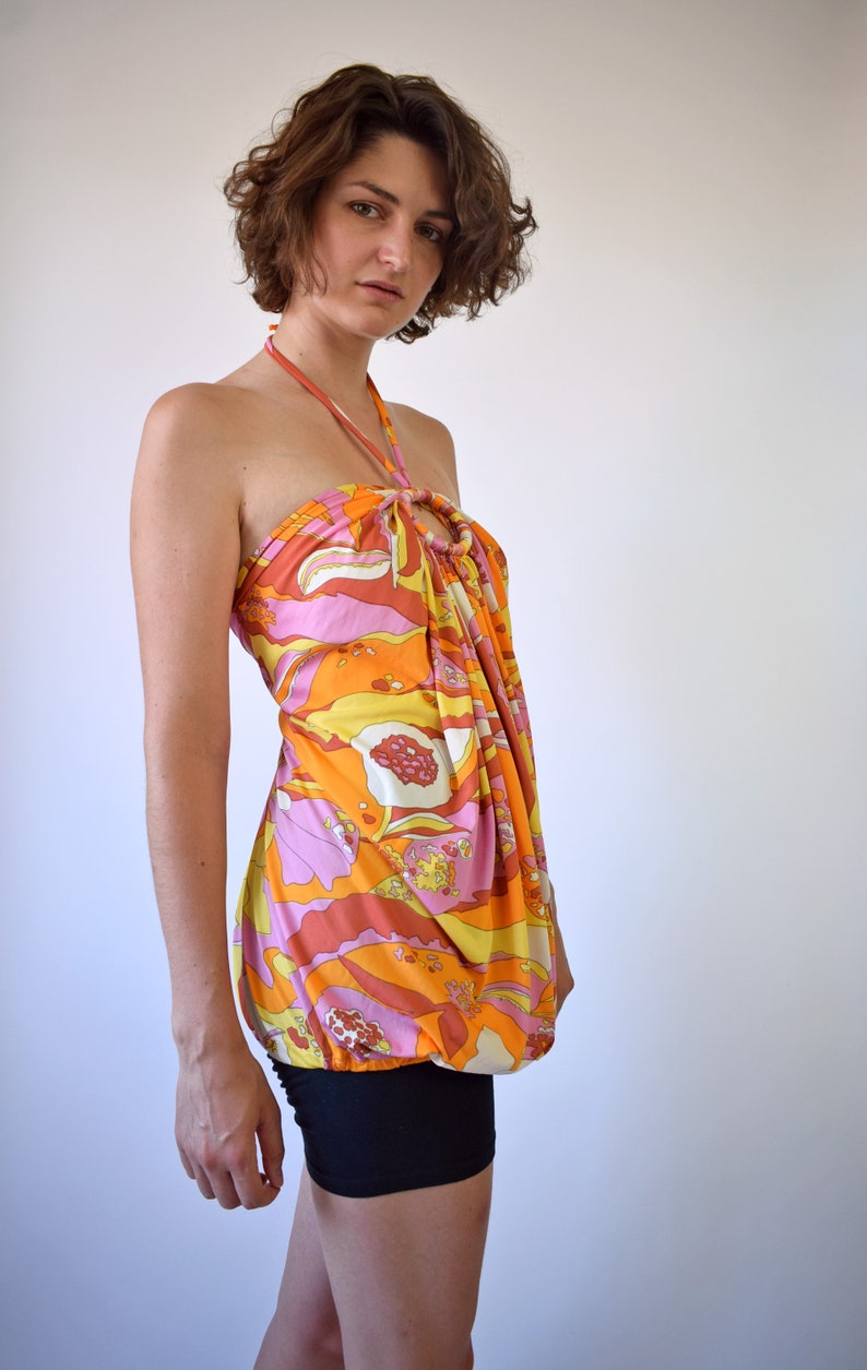 Psychedelic print top small size summer open back top