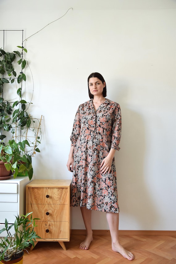 Floral Midi Dress Boho Cotton 70s 80s Blouson Dress Button up Red and Black Vintage Long Sleeve Bohemian Medium Size - Etsy Floral Midi Dress Boho Cotton 70s 80s Blouson Dress Button up Red and Black Vintage Long Sleeve Bohemian Medium Size - Etsy