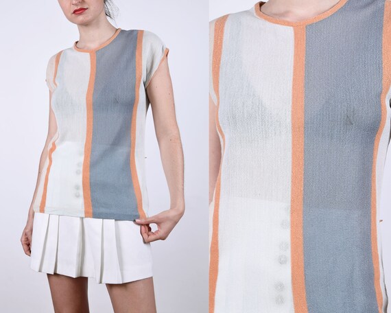 1960s Red Blue Striped Dress | MEDIUM