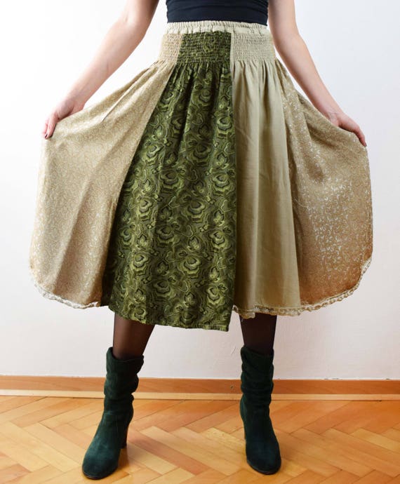 Vintage hippie skirt, green skirt, high waisted sk