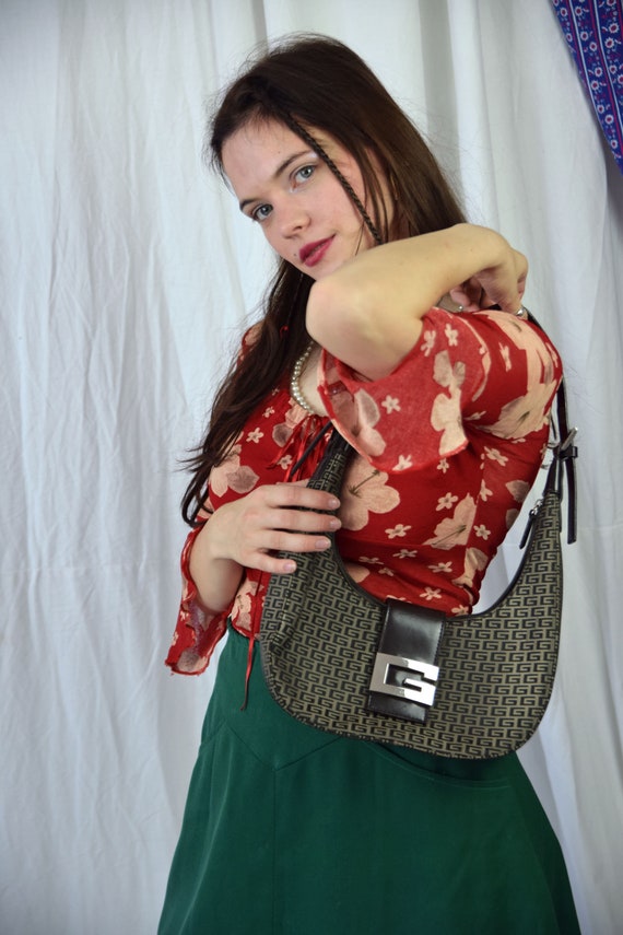 Y2K hand bag, brown ladies baguette shoulder bag