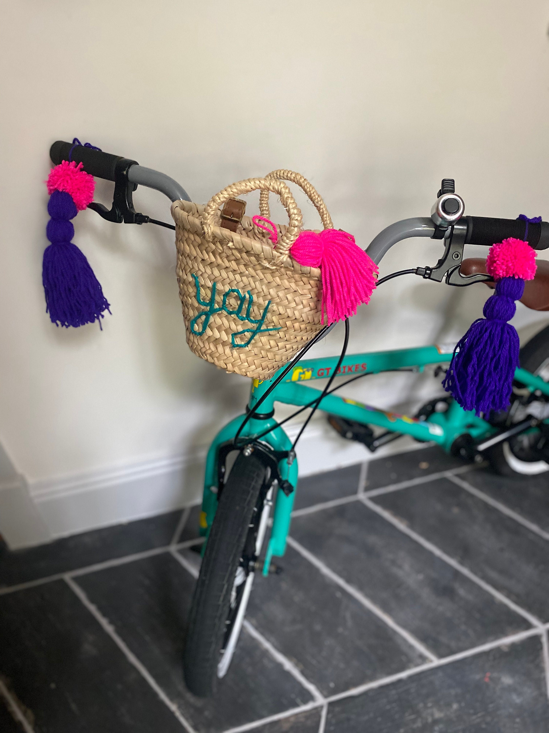 Set of two handlebar bicycle bike Pom Pom tassels.