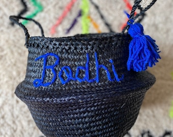Personalised black belly basket with tassel