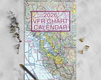 2026 VFR Chart Wall Calendar, Customizable US Airport Art, Aviation Theme Decor
