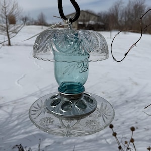 Hanging Bird Feeder Home Crafted Mason Jars glassware, stoneware and pottery Delightful Home Crafted Bird feeder #1248