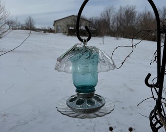 Vintage Mason Jar Bird Feeder, Repurposed Glassware Garden Decor