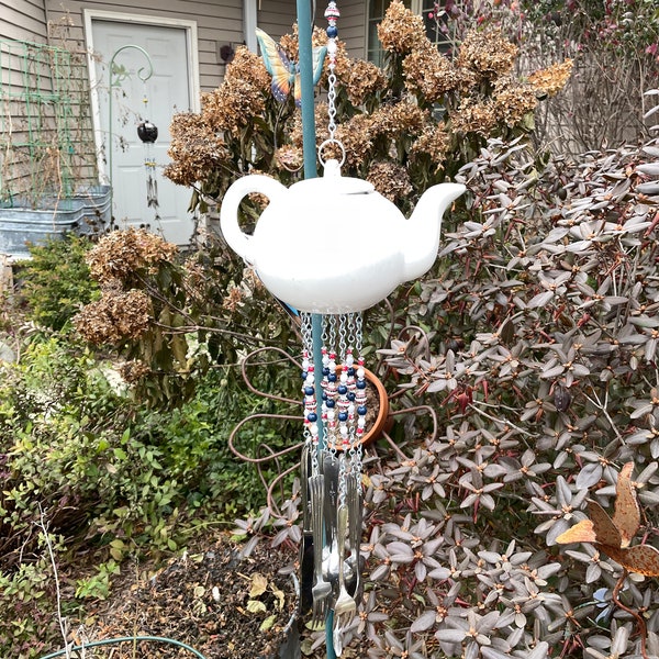 Teapot Wind Chimes Home Crafted glassware, stoneware, fine china or pottery, vintage silverware Delightful #287