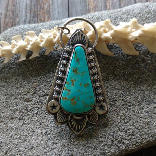 Song of Starlight - Kingman Turquoise and Sterling Silver handmade, artisan, silversmith pendant