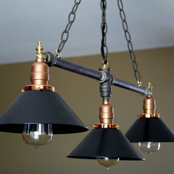 Metal Shade Chandelier-Black & Copper-Hanging Light-Kitchen Light-Dining Light-Industrial Style Pipe Light-Pendant Light