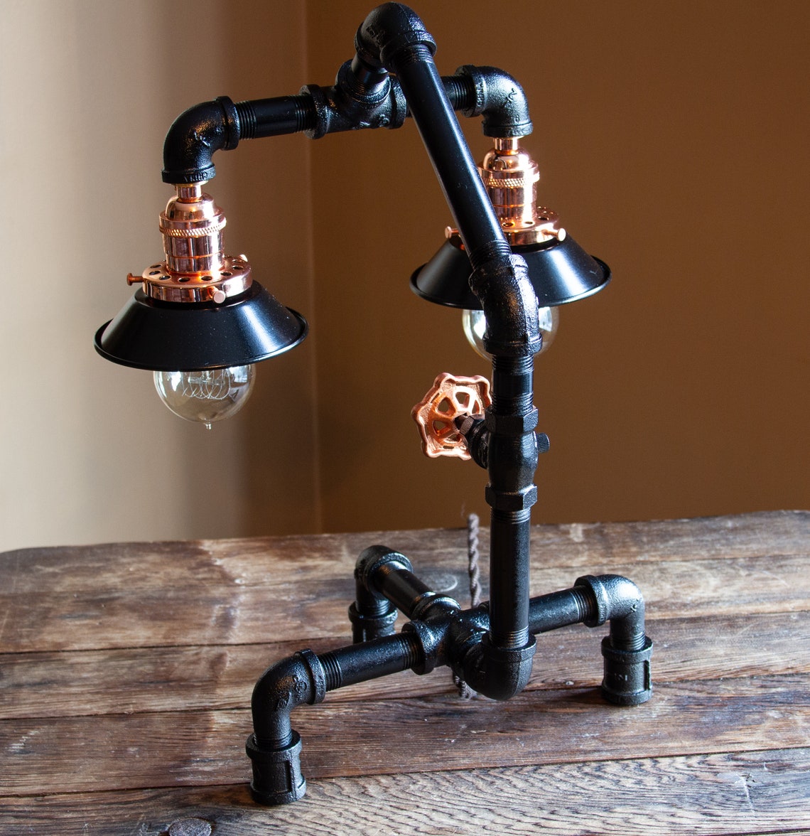 Black/Copper LampPipe lampMetal Shade Desk lampindustrial Etsy