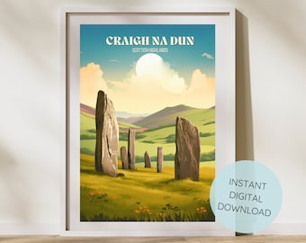 Outlander Inspired Craigh Na Dun Retro Travel Poster Art Print | Gifts for Bookish Home Decor Wall Art Inspired by Diana Gabaldons Outlander