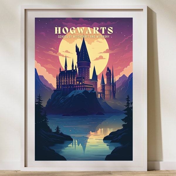 Magical World Castle Art Print, Magical School Potter Castle Poster, Vintage Retro Travel Poster Art Harry
