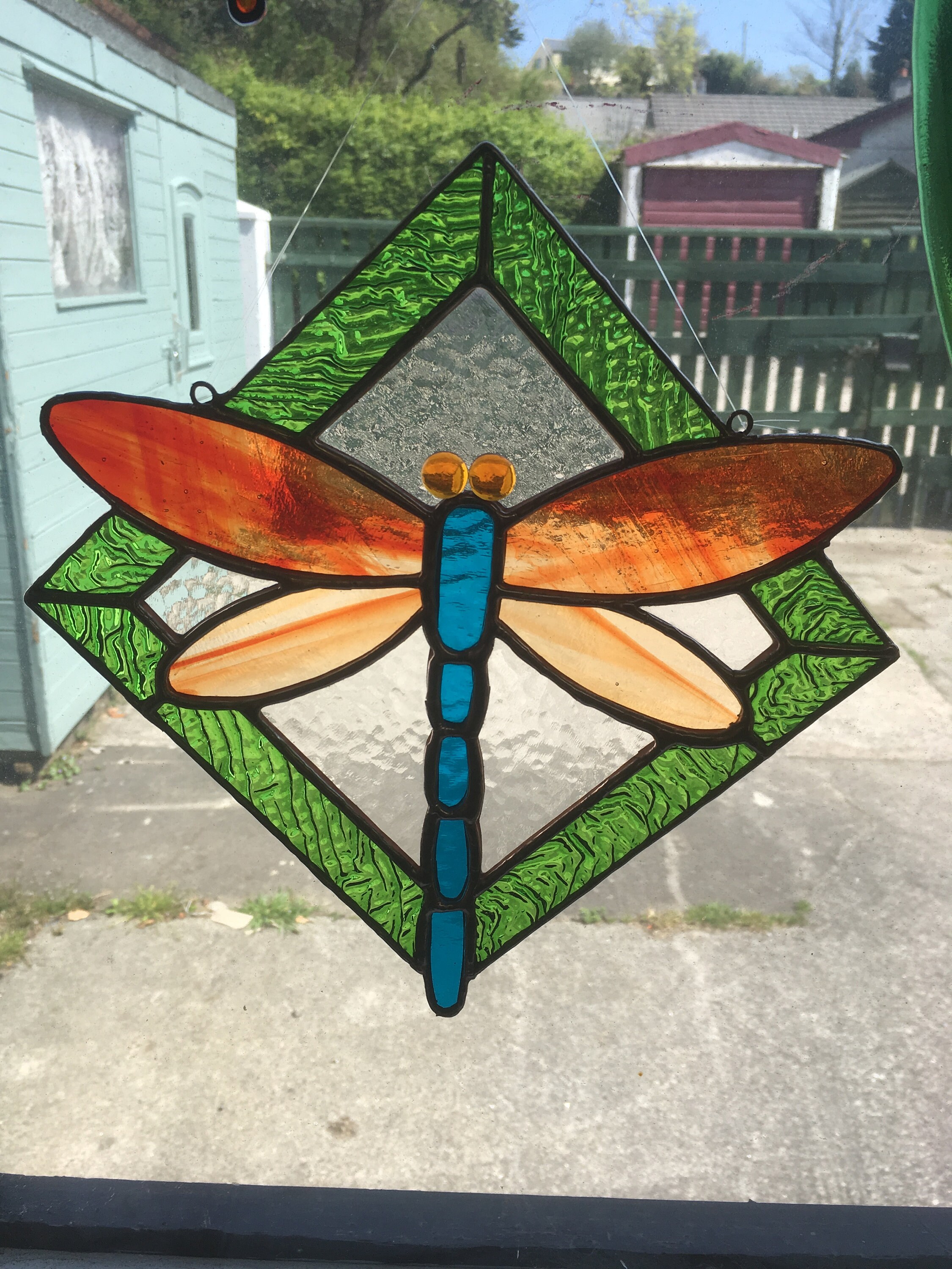 Stained Glass Dragonfly Window Hanging Mobile Handmade Etsy