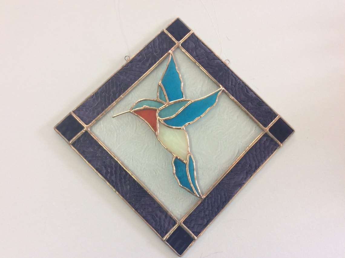 Stained Glass Hummingbird Window Hanging Mobile Handmade Etsy Sweden