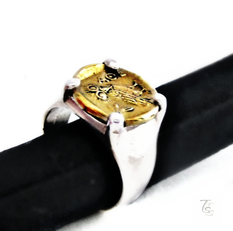 Bronze coin ring Coin ring Sterling silver ring Coin rings Ancient Greek Silver bronze ring Ancient coin ring