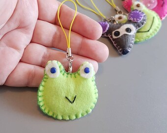 Softie Felt bag ornament, Green Frog keychain, Pink Pig, Kid gift, Cute soft, Children gift Boy Girl