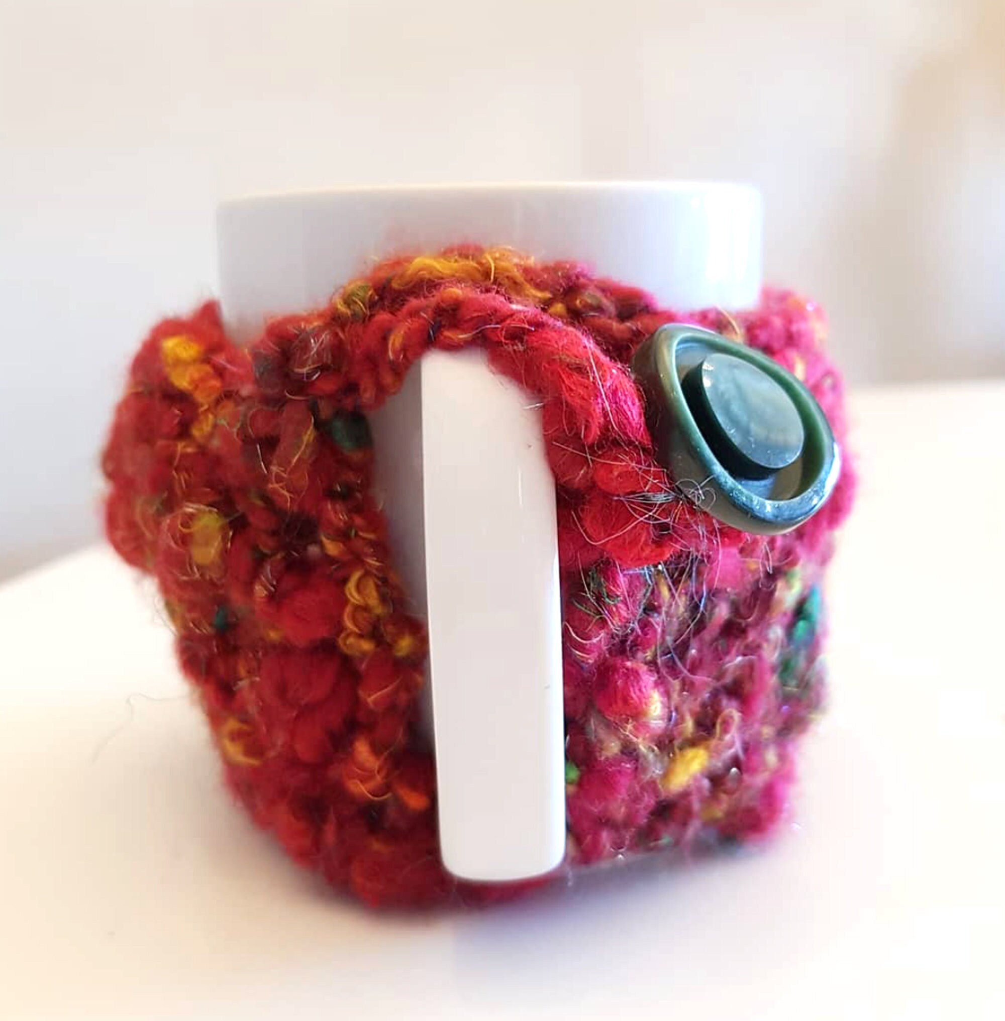 Housse de Tasse Au Crochet Rouge, Laine Chunky Confortable, Français Décor Champêtre, Cuisine d'hive