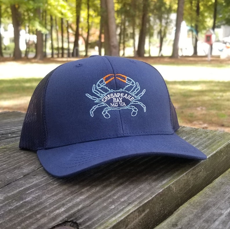 Chesapeake Bay Blue Crab Trucker Hat navy Etsy