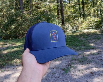 Mountain & Wave Hat (navy, vertical green logo, brown mountain + wave) Mountain Plus Wave, Mountains and Sea, Mountains and Ocean