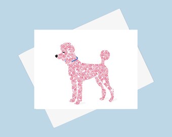 Pink Poodle Card - Valentine Poodle Card - Poodle Lovers Card - Dog Groomer's Card - Poodle Lover's Card - Poodle Drawing