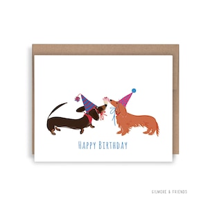 Happy Birthday Dachshund Card - Doxie Card -  Wiener Dog Card - Dachshund Party Card - Dachshund Drawing