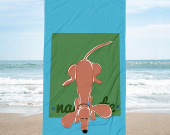 Strandtuch - Namaste Dog Beach Towel - Downward Dog Beach Towel - Geschenk für Hundeliebhaber - Yoga Handtuch für Doxie Lover