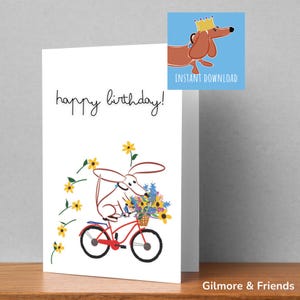 Digitale Geburtstagskarte Dackel - Dackel Karte zum Geburtstag - Druckbare Happy Birthday Tageskarte - Sofort Download
