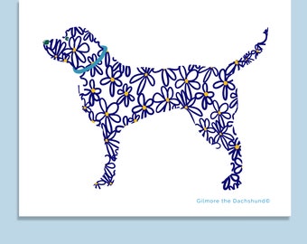 Black Lab Art- Children's Wall Art - Labrador Print - Dog Print -  Blue  Dog - Nursery Wall Art